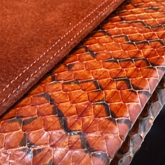 Morris Moskowitz Vintage Cognac Suede & Snakeskin Clutch Wristlet - Picture 13 of 14